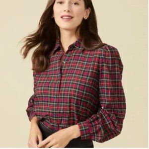J. McLaughlin jewel shirt in red plaid size S